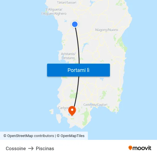 Cossoine to Piscinas map