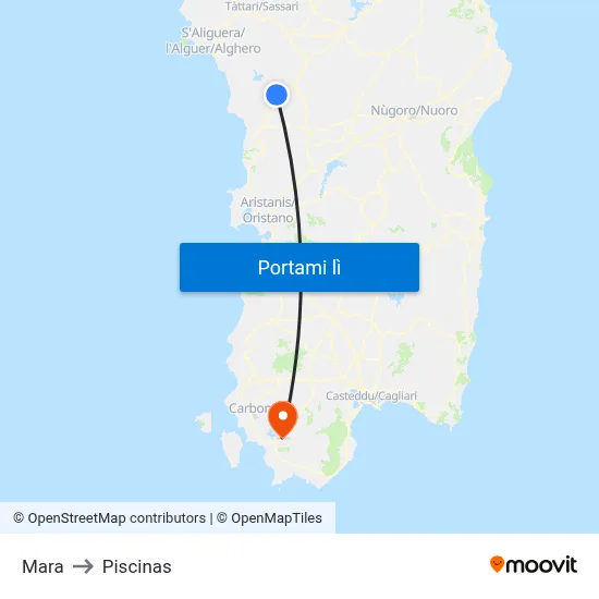 Mara to Piscinas map