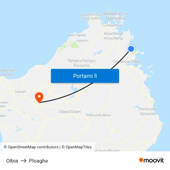 Olbia to Ploaghe map
