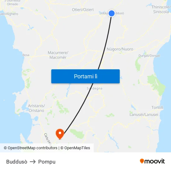 Buddusò to Pompu map