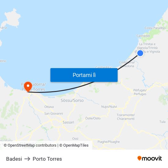 Badesi to Porto Torres map