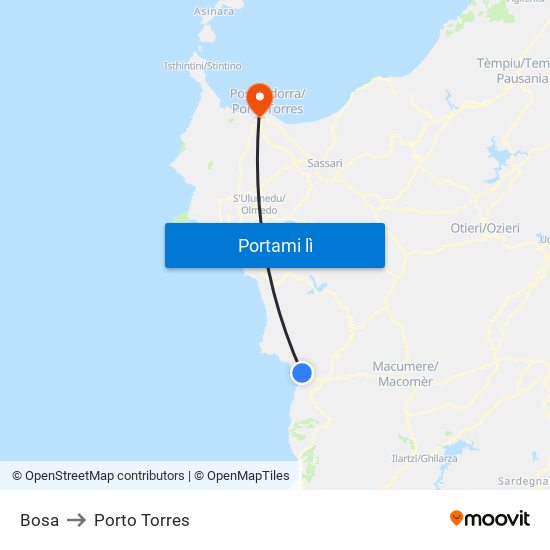 Bosa to Porto Torres map