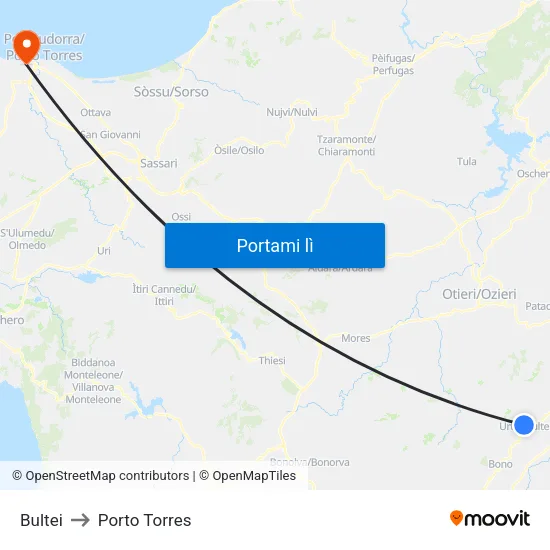 Bultei to Porto Torres map