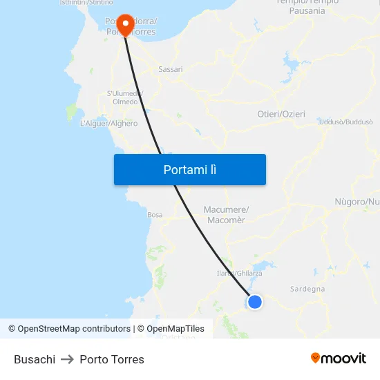 Busachi to Porto Torres map