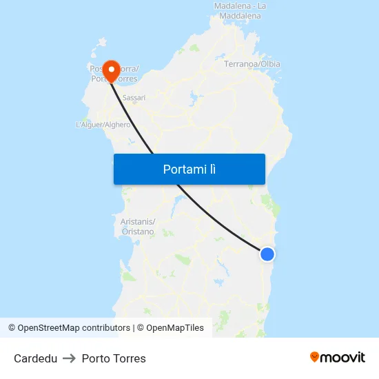 Cardedu to Porto Torres map