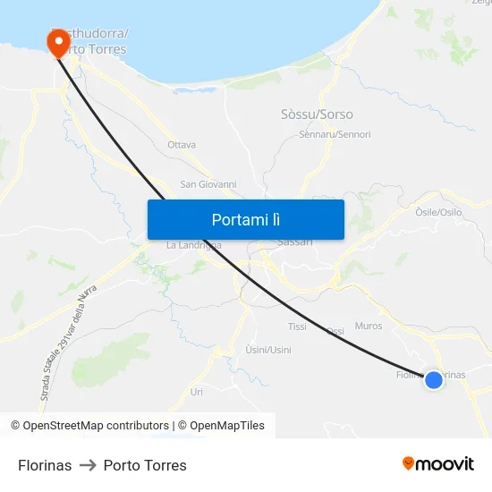 Florinas to Porto Torres map