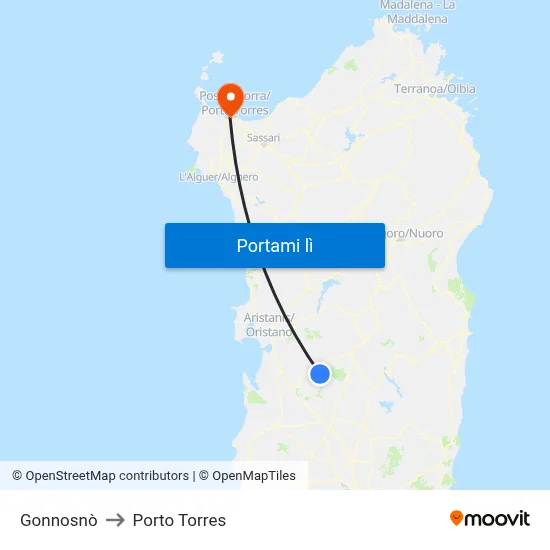 Gonnosnò to Porto Torres map