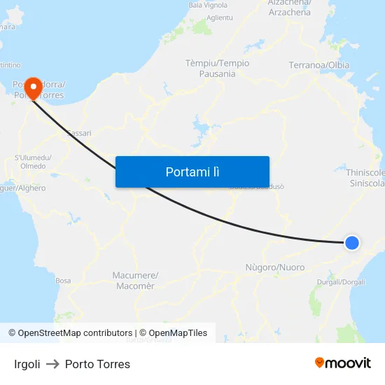 Irgoli to Porto Torres map