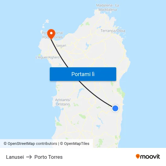 Lanusei to Porto Torres map
