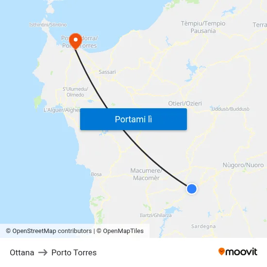 Ottana to Porto Torres map