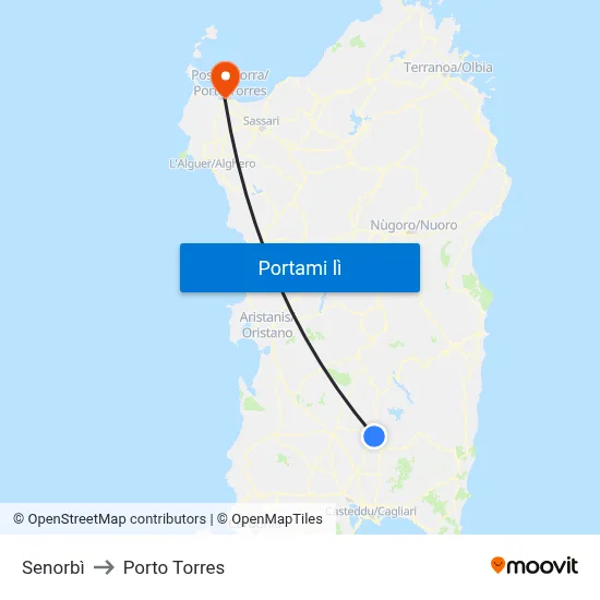 Senorbì to Porto Torres map