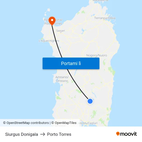 Siurgus Donigala to Porto Torres map