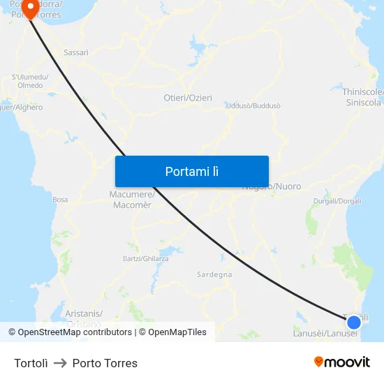 Tortolì to Porto Torres map