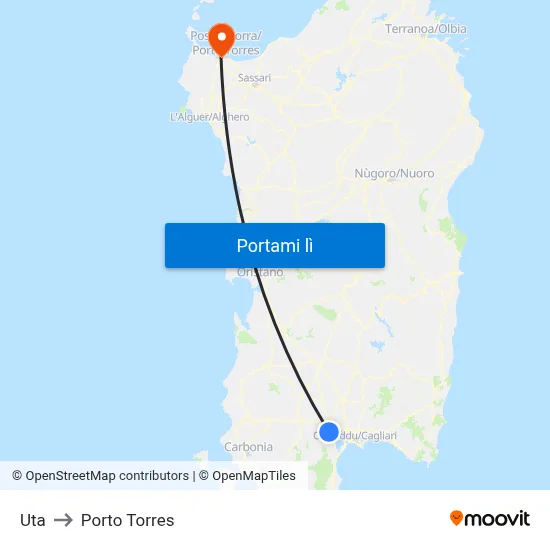 Uta to Porto Torres map