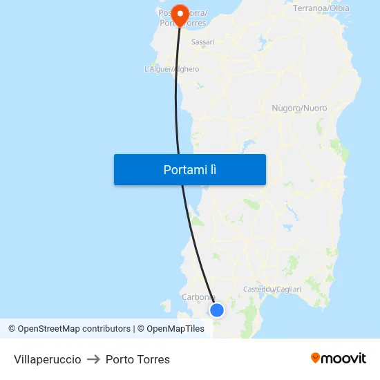 Villaperuccio to Porto Torres map