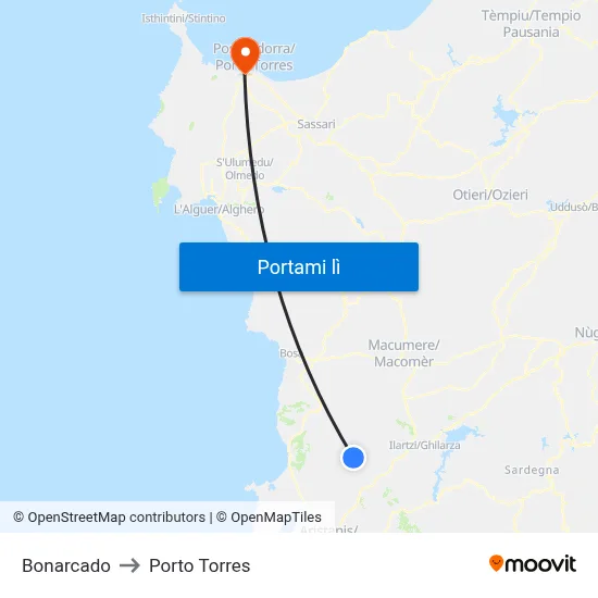 Bonarcado to Porto Torres map