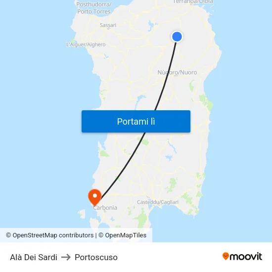 Alà Dei Sardi to Portoscuso map