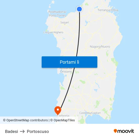 Badesi to Portoscuso map