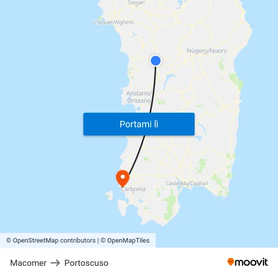 Macomer to Portoscuso map