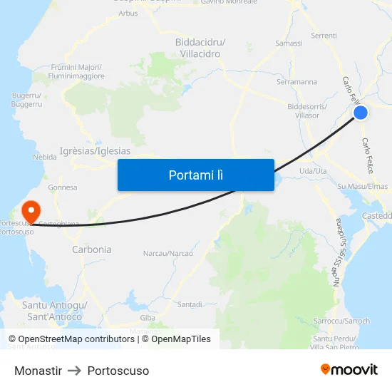 Monastir to Portoscuso map