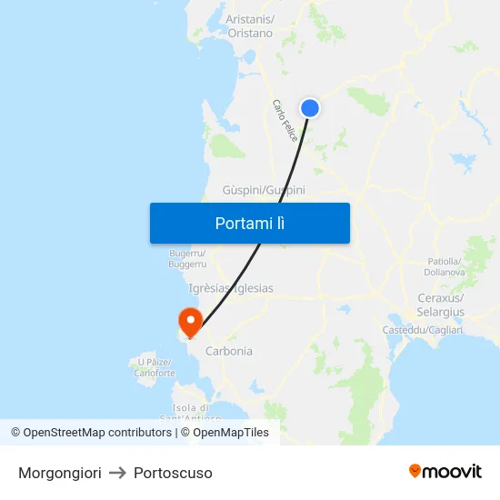 Morgongiori to Portoscuso map