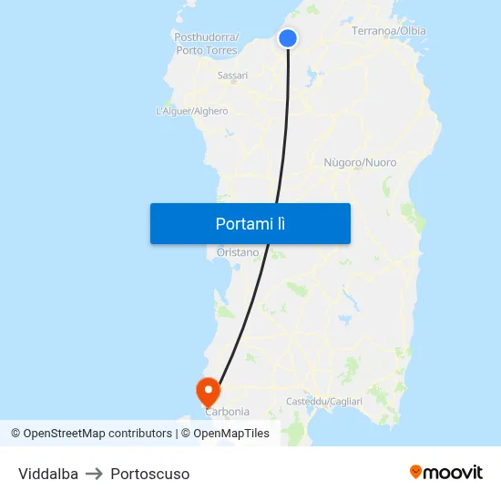 Viddalba to Portoscuso map