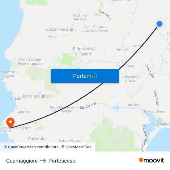 Guamaggiore to Portoscuso map