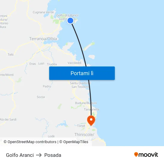 Golfo Aranci to Posada map