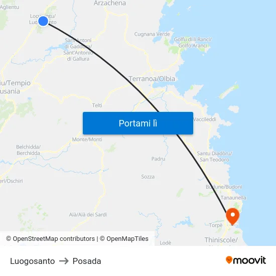 Luogosanto to Posada map