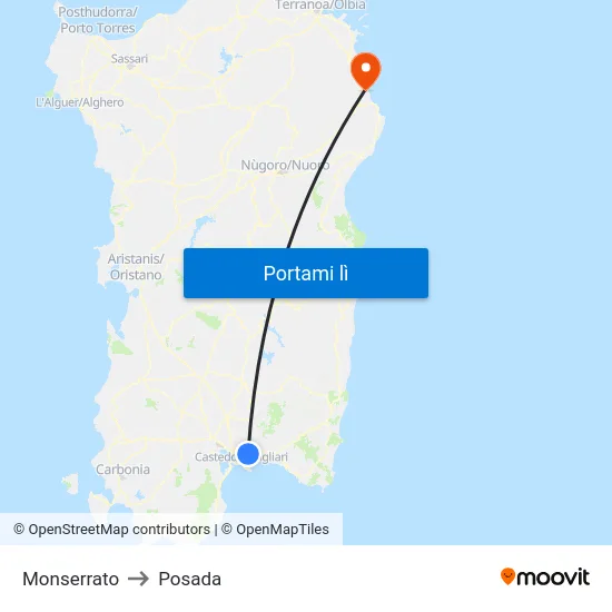 Monserrato to Posada map