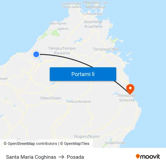 Santa Maria Coghinas to Posada map