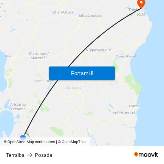 Terralba to Posada map