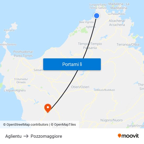 Aglientu to Pozzomaggiore map