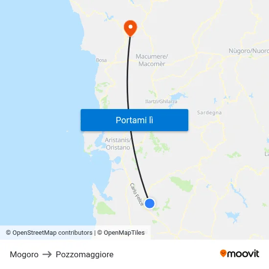 Mogoro to Pozzomaggiore map