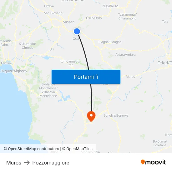 Muros to Pozzomaggiore map