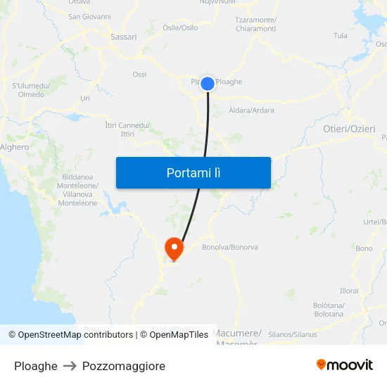 Ploaghe to Pozzomaggiore map