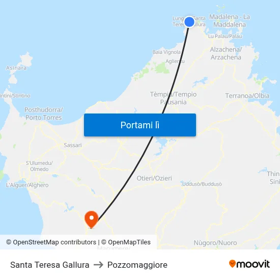 Santa Teresa Gallura to Pozzomaggiore map