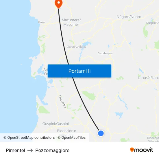 Pimentel to Pozzomaggiore map