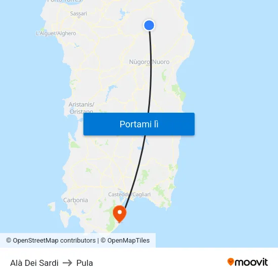 Alà Dei Sardi to Pula map