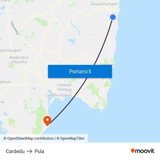Cardedu to Pula map