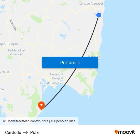 Cardedu to Pula map