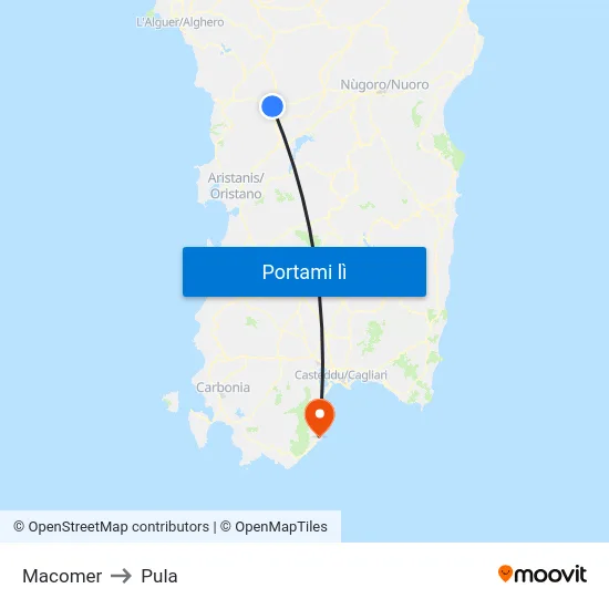 Macomer to Pula map