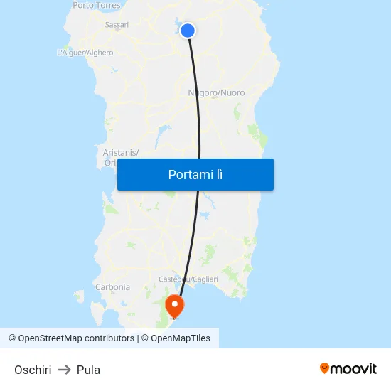 Oschiri to Pula map