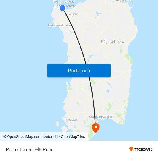Porto Torres to Pula map