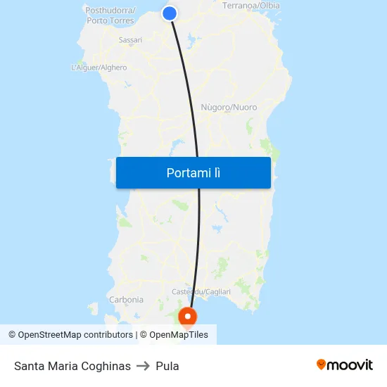 Santa Maria Coghinas to Pula map