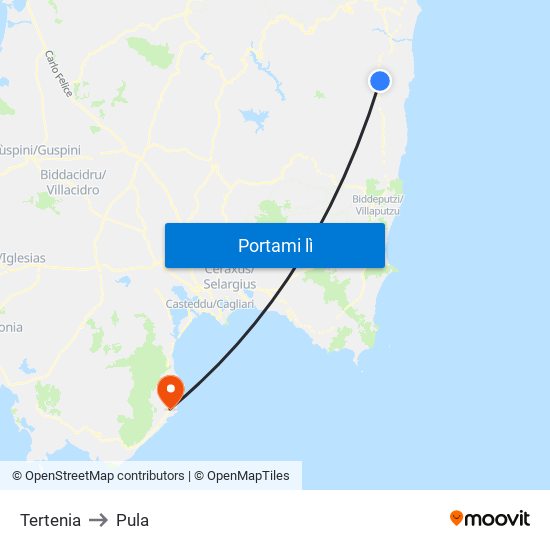 Tertenia to Pula map