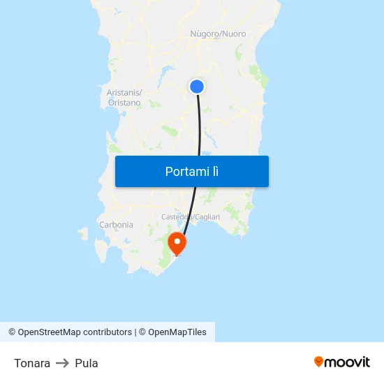 Tonara to Pula map