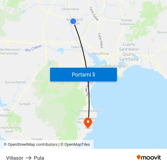 Villasor to Pula map