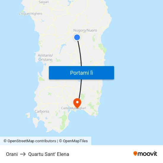 Orani to Quartu Sant' Elena map