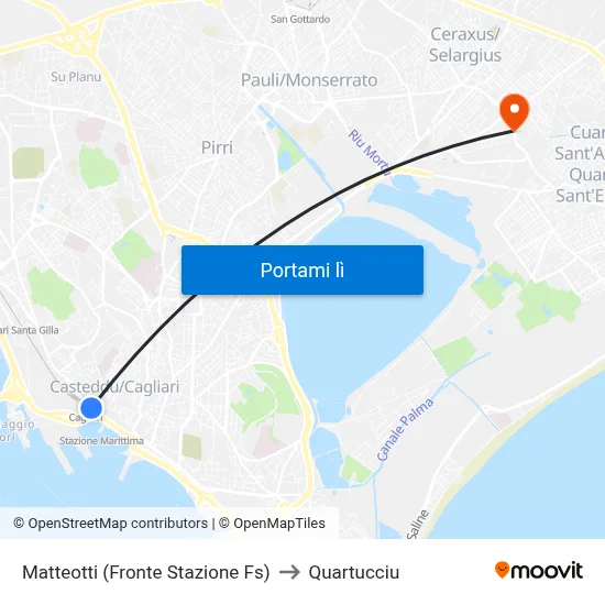 Matteotti (Fronte Stazione Fs) to Quartucciu map